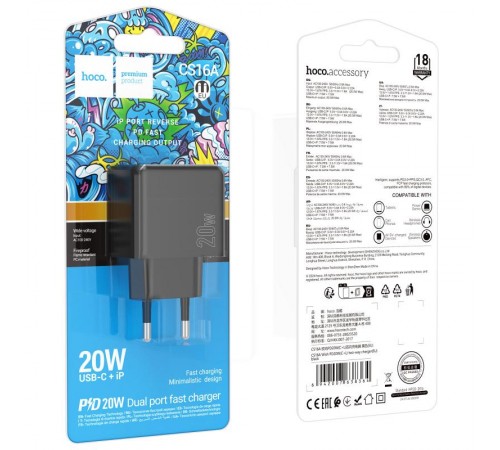 МЗП Hoco CS16A Wish PD20W (1USB-C/1L) Black