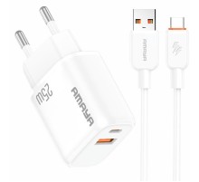 МЗП Amaya E231D PD25W+QC3.0 (1USB-A/1C) + кабель USB to Type-C White