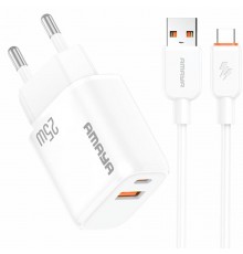 МЗП Amaya E231D PD25W+QC3.0 (1USB-A/1C) + кабель USB to Type-C White