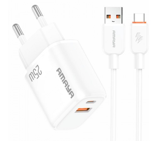 МЗП Amaya E231D PD25W+QC3.0 (1USB-A/1C) + кабель USB to Type-C White