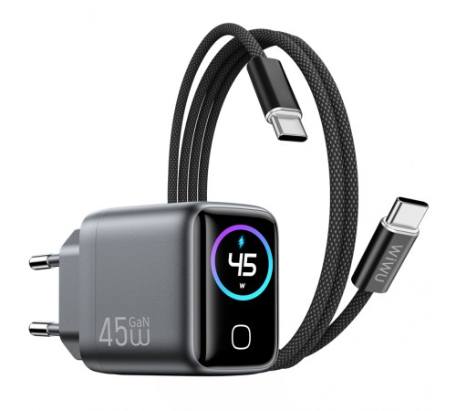 МЗП WIWU CHG500 Voyager PD45W (1USB-C) + кабель Type-C to Type-C Grey