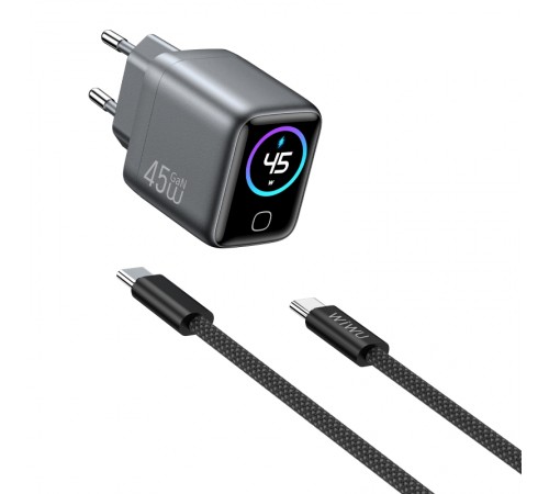 МЗП WIWU CHG500 Voyager PD45W (1USB-C) + кабель Type-C to Type-C Grey