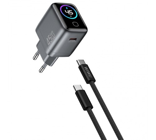 МЗП WIWU CHG500 Voyager PD45W (1USB-C) + кабель Type-C to Type-C Grey