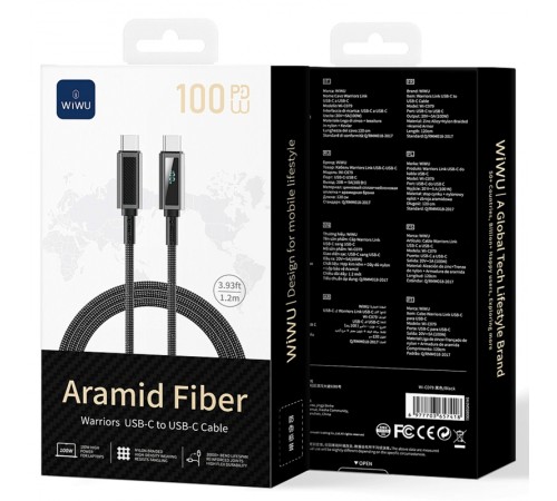 Дата кабель WIWU C079 Warriors Type-C to Type-C 100W (1.2m) Black