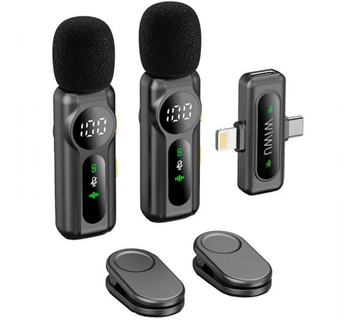 Петличний бездротовий мікрофон WIWU WM007 Dual-mic (Lightning/Type-C) Black
