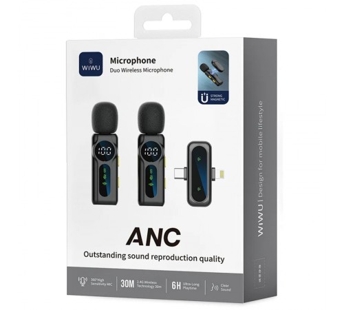 Петличний бездротовий мікрофон WIWU WM007 Dual-mic (Lightning/Type-C) Black