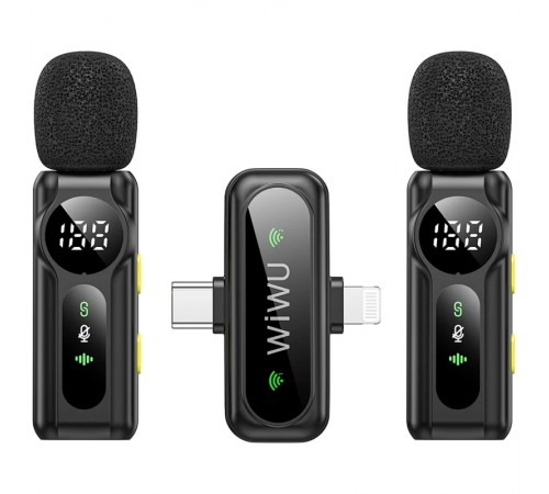 Петличний бездротовий мікрофон WIWU WM007 Dual-mic (Lightning/Type-C) Black