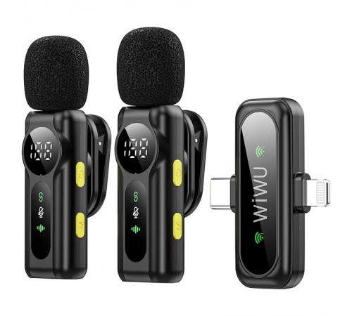 Петличний бездротовий мікрофон WIWU WM007 Dual-mic (Lightning/Type-C) Black
