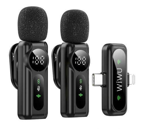 Петличний бездротовий мікрофон WIWU WM007 Dual-mic (Lightning/Type-C) Black