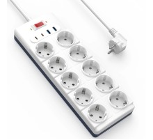 Подовжувач WIWU S008 Power Strip PD20W (2USB-A/2C/10xSocket) (2m) White