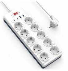 Подовжувач WIWU S008 Power Strip PD20W (2USB-A/2C/10xSocket) (2m) White