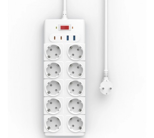 Подовжувач WIWU S008 Power Strip PD20W (2USB-A/2C/10xSocket) (2m) White