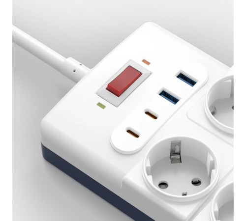 Подовжувач WIWU S008 Power Strip PD20W (2USB-A/2C/10xSocket) (2m) White