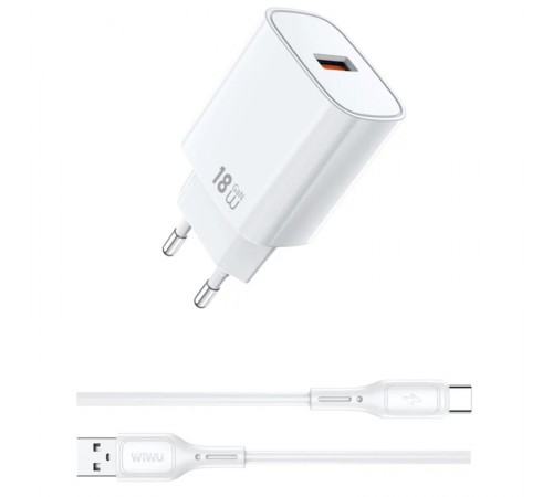 МЗП WIWU G006 Essen QC3.0 18W GaN (1USB-A) + кабель USB to Type-C White