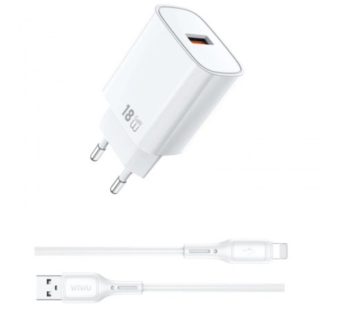 МЗП WIWU G006 Essen QC3.0 18W GaN (1USB-A) + кабель USB to Lightning White
