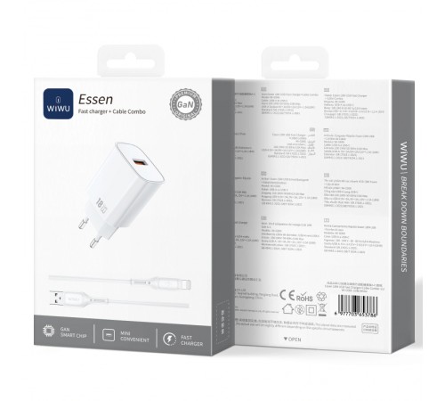 МЗП WIWU G006 Essen QC3.0 18W GaN (1USB-A) + кабель USB to Lightning White