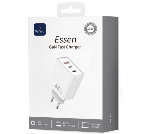 МЗП WIWU G005 Essen PD65W+QC3.0 GaN (1USB-A/2C) White
