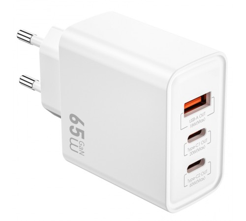 МЗП WIWU G005 Essen PD65W+QC3.0 GaN (1USB-A/2C) White