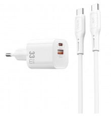 МЗП WIWU G018 Cube PD33W+QC3.0 GaN (1USB-A/1C) + кабель Type-C to Type-C White