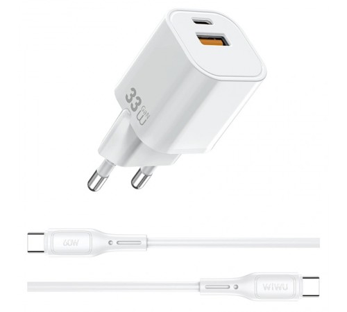 МЗП WIWU G018 Cube PD33W+QC3.0 GaN (1USB-A/1C) + кабель Type-C to Type-C White
