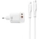 МЗП WIWU G018 Cube PD33W+QC3.0 GaN (1USB-A/1C) + кабель Type-C to Lightning White
