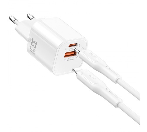 МЗП WIWU G018 Cube PD33W+QC3.0 GaN (1USB-A/1C) + кабель Type-C to Lightning White