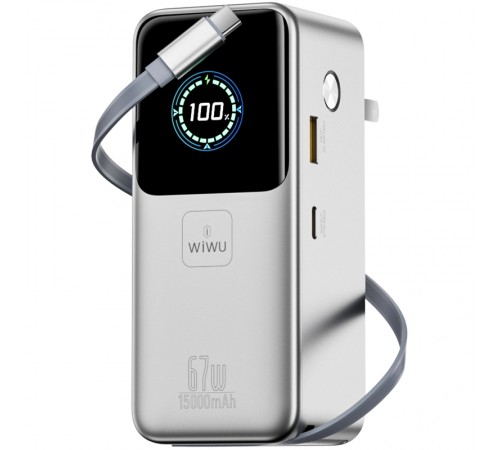Портативний ЗП Power Bank WIWU PM501 Power Mega PD67W with cable 15000 mAh Silver