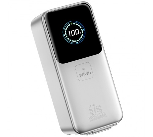 Портативний ЗП Power Bank WIWU PM501 Power Mega PD67W with cable 15000 mAh Silver
