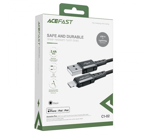 Дата кабель Acefast C1-02 USB to Lightning 2.4A (1.2m) Black