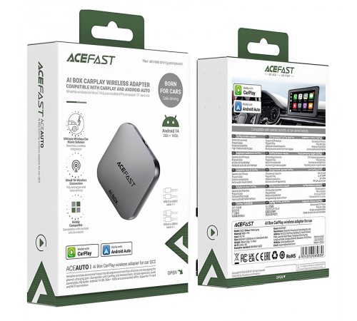 Адаптер Acefast QC2 AI Box car wireless CarPlay/Android Auto Metal gray