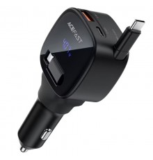 АЗП Acefast B17 PD30W+QC3.0 total 95W (1USB-A/1C) with retractable cable Type-C Black