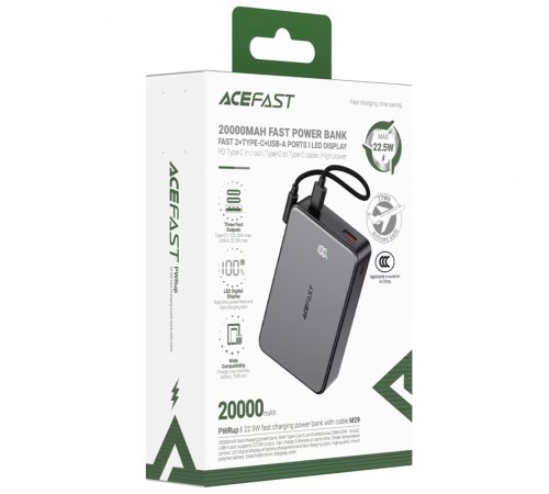 Портативний ЗП Power Bank Acefast M29 22.5W with cable 20000 mAh Black