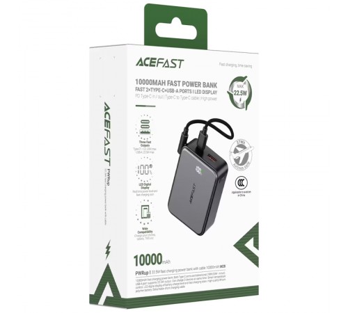 Портативний ЗП Power Bank Acefast M28 22.5W with cable 10000 mAh Black