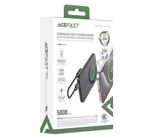 Портативний ЗП Power Bank Acefast M30 PD20W з БЗП with cable 5000 mAh Black