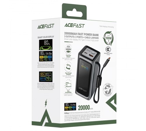 Портативний ЗП Power Bank Acefast M33 100W 20000 mAh Metal gray