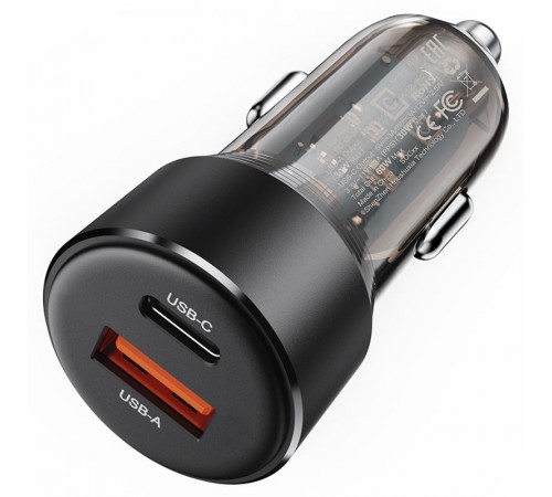 АЗП Acefast B12 PD30W+QC3.0 total 60W (1USB-A/1C) Black