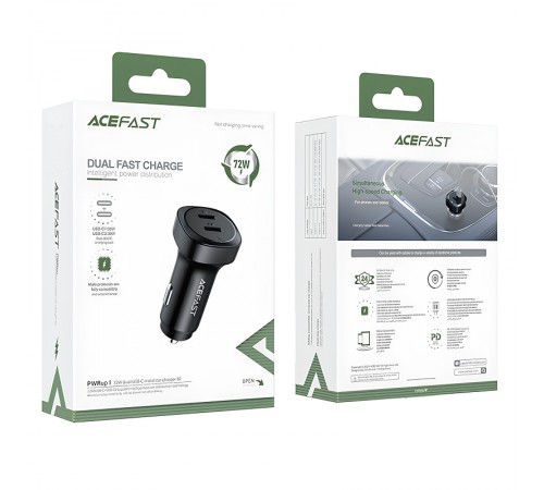 АЗП Acefast B2 PD36W+PD36W total 72W (2USB-C) Black