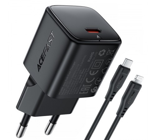 МЗП Acefast A117 mini PD20W GaN (1USB-C) + кабель Type-C to Lightning Black