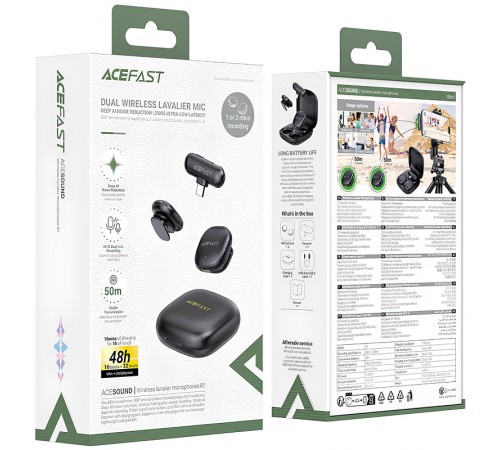 Петличний бездротовий мікрофон Acefast R1 Lightning Black