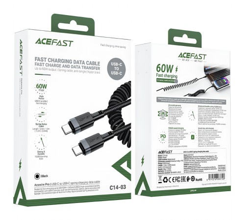 Дата кабель Acefast C14-03 Type-C to Type-C 60W (1.2m) Black