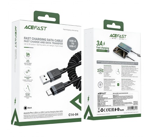 Дата кабель Acefast C14-04 USB to Type-C 3A (1.2m) Black