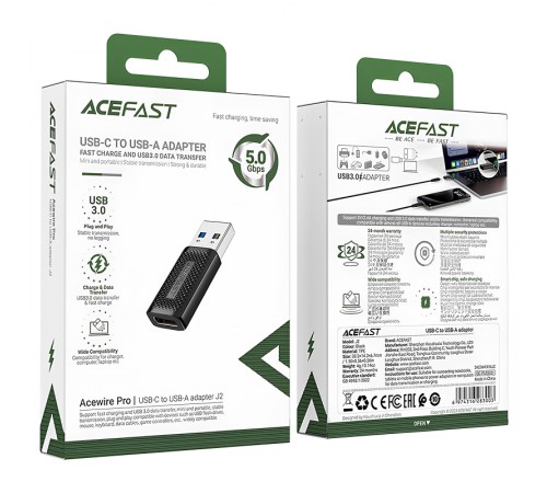 Перехідник Acefast J2 USB Male to Type-C Female USB3.0 Black