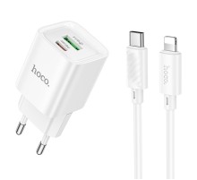 МЗП Hoco C147A PD20W+QC3.0 (1USB-A/1C) + кабель Type-C to Lightning White