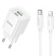 МЗП Hoco C147A PD20W+QC3.0 (1USB-A/1C) + кабель Type-C to Lightning White