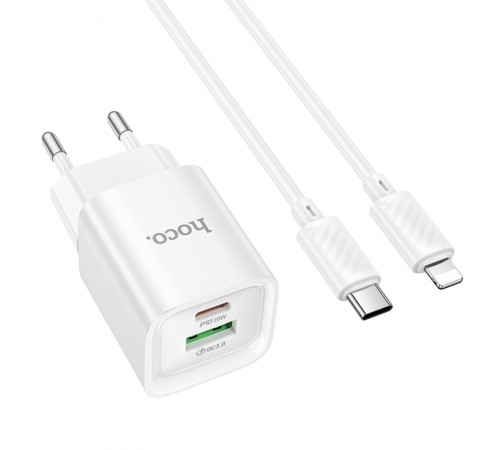МЗП Hoco C147A PD20W+QC3.0 (1USB-A/1C) + кабель Type-C to Lightning White