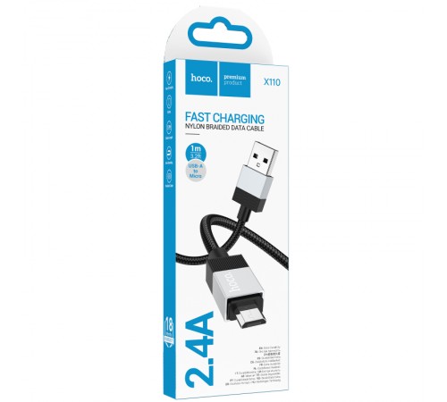 Дата кабель Hoco X110 Honorific USB to MicroUSB 2.4A (1m) Black
