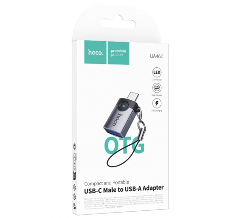 Перехідник Hoco UA46C Type-C Male to USB Female USB3.0 Metal gray