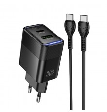 МЗП Hoco CS112A Lounge PD30W+QC3.0 (1USB-A/1C) + кабель Type-C to Type-C Black