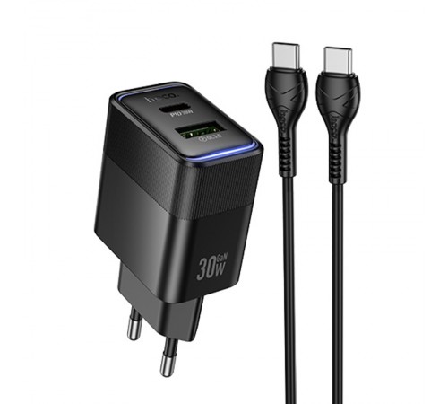 МЗП Hoco CS112A Lounge PD30W+QC3.0 (1USB-A/1C) + кабель Type-C to Type-C Black