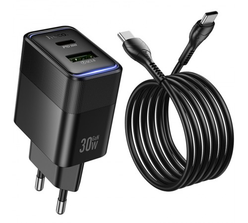 МЗП Hoco CS112A Lounge PD30W+QC3.0 (1USB-A/1C) + кабель Type-C to Type-C Black